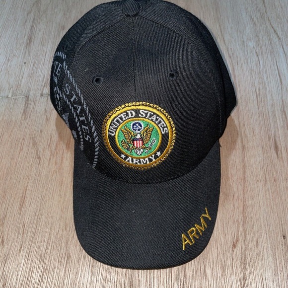 US Army Hat Cap Strap Back Black Yellow Embroidered Miltary Mens‎ - Picture 2 of 4
